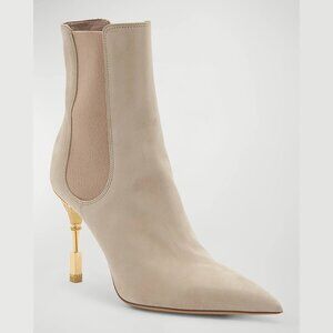 NEW Balmain Monetta Suede Stiletto Chelsea Booties - Sable - Size 37